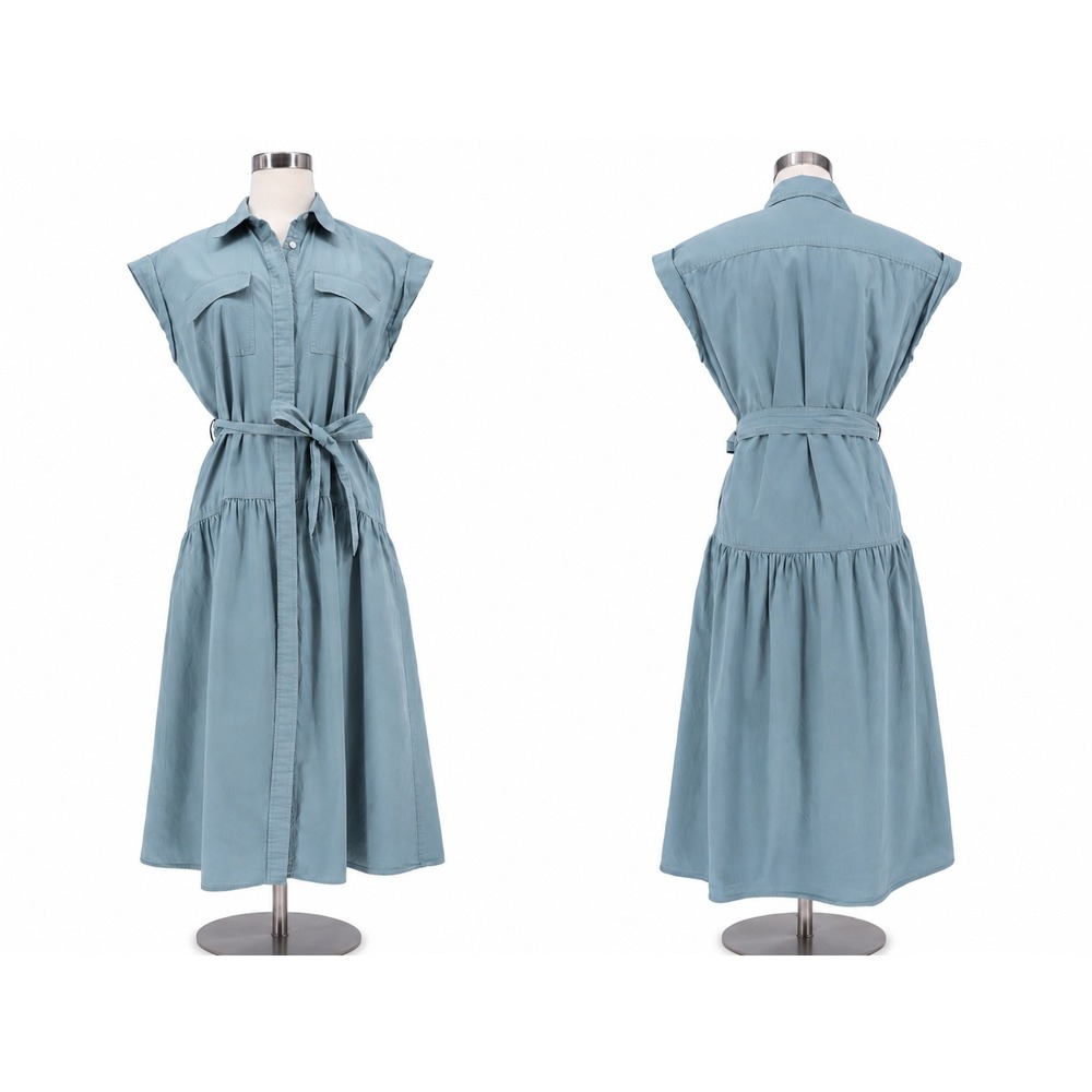 Derek Lam 10 Crosby Laurel Shirt Dress Size 8 Blue Cotton Tie Waist Pockets GUC